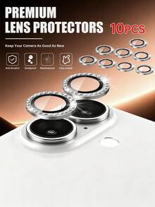 XINHONGYU 10片裝水鑽銀色相機鏡頭保護膜，適用於Phone 18 Pro/Phone 18 Pro Max/Phone Ultra，亮面水鑽透明升級版相機貼紙，兼容 17/16/15/14/Pro/Pro Max鏡頭，亮晶晶水晶鏡頭保護膜，手機配件，防水、防震、防摔、防刮、防指紋，全覆蓋 - 銀色 - 查看 1