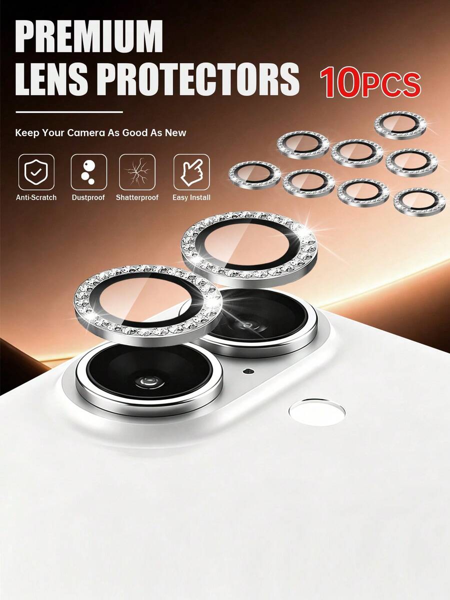 XINHONGYU 10片裝水鑽銀色相機鏡頭保護膜,適用於Phone 18 Pro/Phone 18 Pro Max/Phone Ultra,亮面水鑽透明升級版相機貼紙,兼容 17/16/15/14/Pro/Pro Max鏡頭,亮晶晶水晶鏡頭保護膜,手機配件,防水、防震、防摔、防刮、防指紋,全覆蓋 - 銀色 - 查看 1