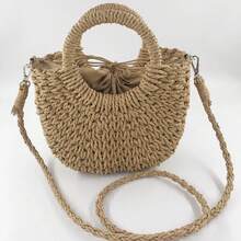 3 piezas/2 piezas/1 pieza Bolso de mano tejido en forma de media luna, tejido semicircular minimalista hecho a mano, esencial para vacaciones de verano, adecuado para el atuendo diario de la mujer, decoración del hogar, almacenamiento de viaje, aplicable para vacaciones en la playa, compras y turismo - Ver 14