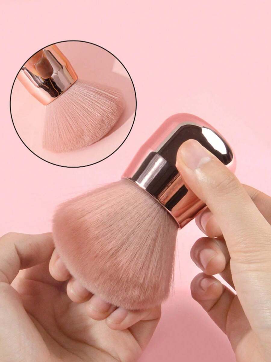 Portable Mini Kabuki Foundation Brush (1pc) – Pink Travel Makeup Brush; Fluffy Blending Brush, Suitable For Liquid Foundation, Blush And Setting Powder; Daily Essential For Women And Girls, Perfect For Travel And Home Use. - Pink - View 1