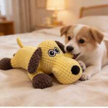 Small Yellow Dog Plush Squeaky Doll, Pet Squeaky Doll, Dog Chew Doll, Durable With Sound Effect, Cleans Teeth, Interactive Game, Warm Companion, Pet Shaped Corn Corduroy Corduroy, Cute Home Decor Plush Doll, Pet Gift, Birthday Gift, Holiday Gift, Pet Supplies And Dog Products And Dog Toys And Plush Toys. - Yellow - View 7