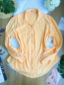 Women's Solid Button Down Shirt CasualSP035 - Naranja - Ver 3