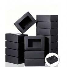 50 cajas de regalo con ventana, cajas de regalo para dulces, chocolates, joyas, embalaje de regalos para fiestas, cumpleaños, graduación - Negro - Ver 1