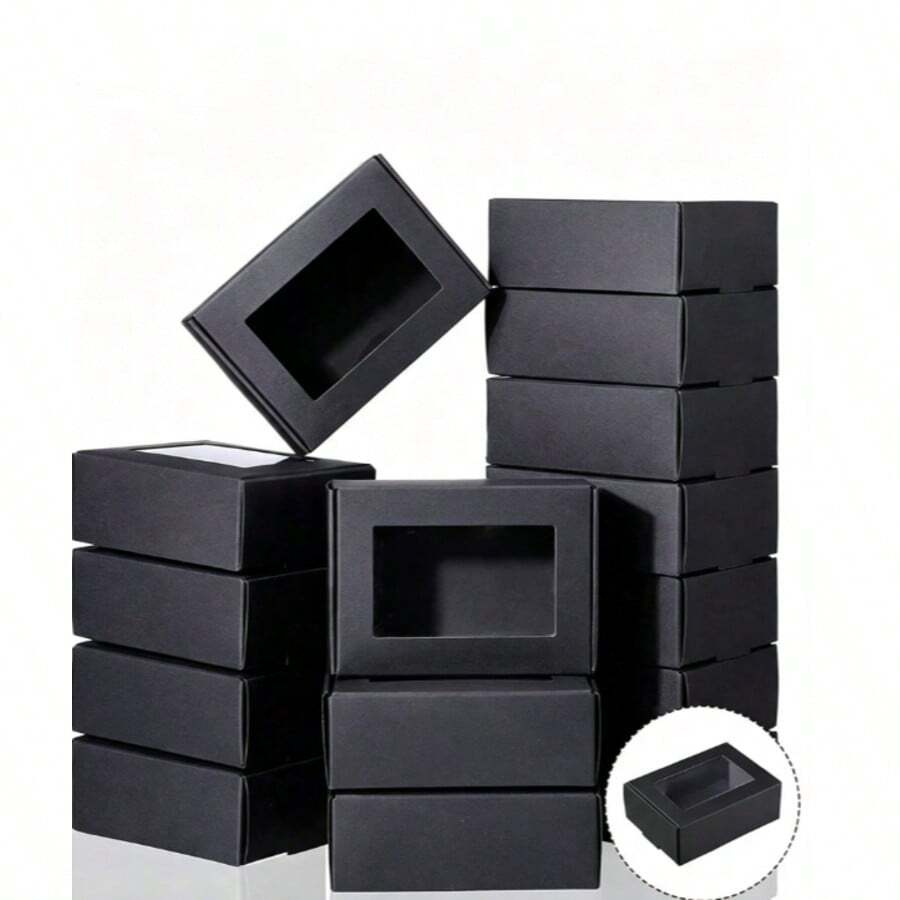 50 cajas de regalo con ventana, cajas de regalo para dulces, chocolates, joyas, embalaje de regalos para fiestas, cumpleaños, graduación - Negro - Ver 1