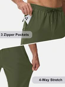 KEFITEVD Men's Winter Softshell Track Pants, Warm Fleece-Lined 4-Way Stretch Straight-Leg Sweatpants With Drawstring Waist And 3 Zip Pockets For Daily Wear - Army Green - View 4