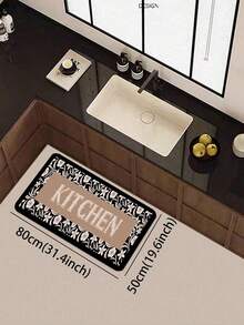 1pc Black Background White Vintage Floral Vine Pattern Kitchen Rug, 3.5mm Cuttable Soft Rubber Kitchen Anti-Slip Mat, Floor Mat Suitable For Bathroom Mat, Hallway Carpet, Outdoor Garden Decor. - Multicolor - View 7