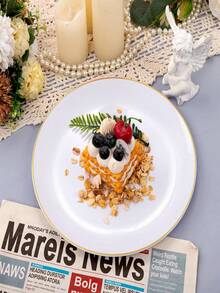 25pcs 7.5 Inch And 10.25 Inch White Gold Rim Plates, 2 Sizes Available, Reusable And Washable, Perfect For Home, Hotel, Birthday, Outdoor And Various Party Events - White - View 4