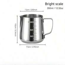 1pc Stainless Steel Espresso Pitcher With Measurement Markings - Barista-Grade Milk Frothing Pitcher For Latte Art, Cappuccinos , Durable Commercial-Grade Coffee Accessory For Home & Professional Use, Modern Coffee Accessory , Coffee Bar Accessories - Silver - View 10