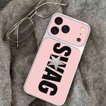 1pc TPU Material Pink SWAG Letter & Star Pattern Phone Case Compatible With IPhone 17 Pro Max/17/16 Pro Max/15/14/13/12/11 Full Coverage Shockproof Soft Shell Protective Cover - Silver - View 5