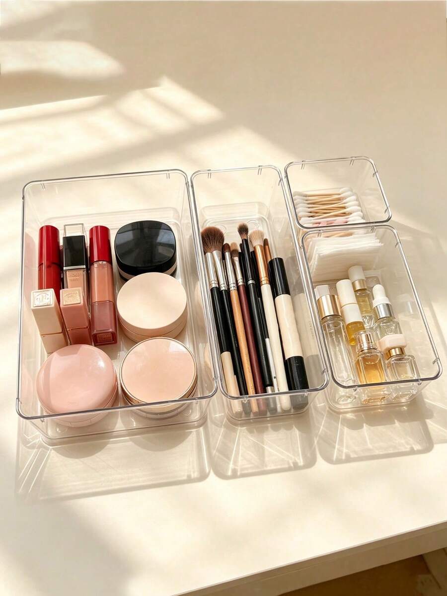 4/6/7/8-Piece Transparent Drawer-Style Storage Boxes, Suitable For Cosmetics, Desktop Organizers, Beauty Supplies, Miscellaneous Items, Kitchen And Bathroom Supplies.