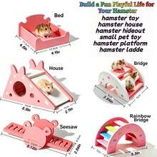 2/1/3pcs Pink Hamster Bedding & House Combination Set, PVC Material, Assemble/Disassemble, Hamster Cage Decor Set, Universal Cage Interior Decoration, All Seasons, Rainbow Bridge/Cooling Bed/Seesaw/Small House Multiple Combination Set - A - View 5