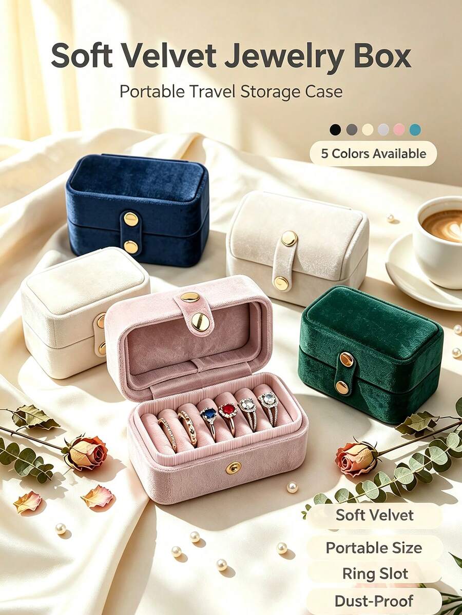 1pc Velvet Multi-Slot Ring Box Wedding Jewelry Box Storage Packaging Box Mini Earring Box, Jewelry Box Earring Storage Box Luxury Display Box - Multicolor - View 1