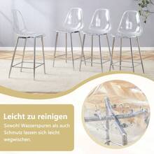 Set Of 2 Transparent Bar Stools, With Silver/Gold/Black Metal Frame, Modern Design Chairs For Kitchen, Bar Or Dining Room (Chairs Only, No Table) - Silver + Plastic - View 4