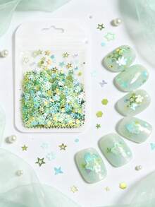 5g Glitter Kuku Campuran Warna Hijau Mint, Glitter Berbentuk Bintang, Bunga, dan Kelinci Tidak Beraturan, Stiker Dekorasi Kuku, Bahan Kuku Tempel DIY - Mint Green - View 2