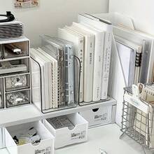1/2/3pcs Acrylic Transparent Bookends, High Aesthetic, Multi-Compartment Design, Clear Visibility, Suitable For Desk Storage, File Organization, Study Room Decor, Office, School, Can Be Used As Christmas Gift, Back To School Season, School Opening Season - A - View 10