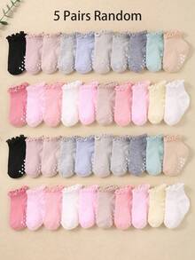 5/10/20 Pairs Random Anti-Slip Ruffle Edge Socks, Solid Color Floor Socks, Ruffle Edge Socks, Baby Supplies, Newborn Essentials, Baby Shower Decoration Gift - Multicolor - View 18