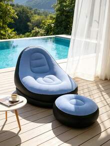 1 Set Flocked Inflatable Lounge Chair With Footstool, Portable Inflatable Sofa Chair, Suitable For Living Room, Bedroom, Dorm, Gaming And Relaxation - Multicolor - View 2