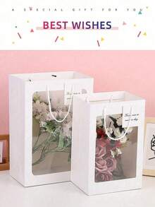 1pc Transparent Window Gift Bag, Transparent Bouquet Gift Bag, Suitable For Girlfriend, With Handle, Suitable For Birthday Party Gift, Small Transparent Gift Packaging Bag, Transparent Tote Bag, Reusable Shopping Bag With Handle - Multicolor - View 7