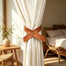 2Pcs Leather Curtain Tiebacks, Cross Design Window Curtain Holdbacks With Brass Button, Decorative Curtain Straps For Farmhouse Bedroom Living Room Window Decor, Single Pack Brown Curtain Tie Band - 2pcs - View 1