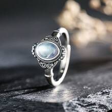 100% 925 Sterling Silver Natural Moonstone Women's Ring, Classic Fashion Adjustable Band Ring Jewelry Gift - Antique Silver - View 12
