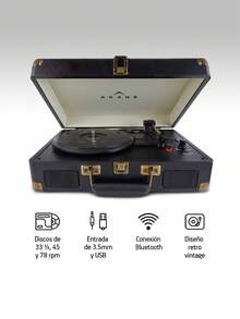 Akane Portable Bluetooth Vinyl Record Player With Stereo Speakers, 3-Speed Turntable - Black - View 2