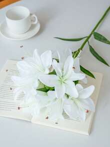 1件長莖10朵頭絲綢百合人造花，居家餐桌裝飾，婚禮裝飾，仿真花地插花藝 - 彩色 - 查看 4