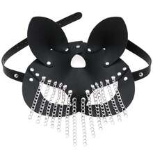 1pc Cool Dark Rivet PU Leather Fox Mask, Punk Metal Chain Tassel Animal Ear Decor Mask, Unisex Halloween Costume Party Cosplay Accessory - Multicolor - View 5