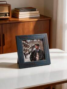 1pc Vintage Distressed Dark Blue Wood Grain Square Photo Frame, Thick Layered Wide Border, Desktop And Wall Mount Display Frame, Horizontal And Vertical Universal, Suitable For Travel Photos, Portraits, Farmhouse Style Living Room Home Decor - Multi-color - View 3