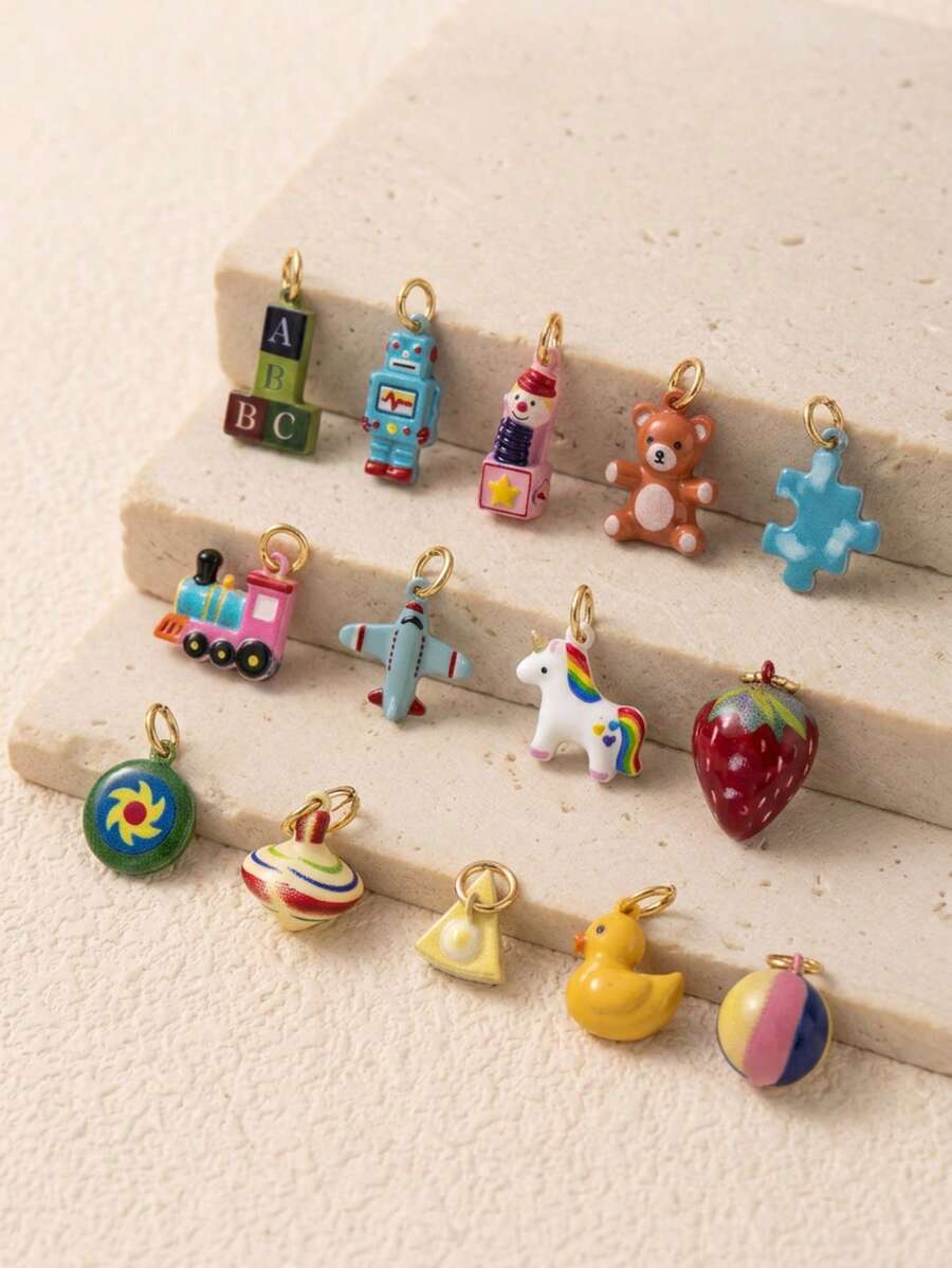 1pc New Childhood Memories Pendant, Vintage Distressed Style, 14k Gold Plated Copper Material, Suitable For Daily DIY Commemoration, Factory Semi-Finished Production And Other Scenarios - Multicolor - View 1