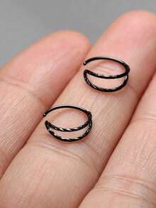 Minimalist Exquisite Twisted Double-Layer Adjustable Nose Ring, Elegant Stackable Multi-Functional Septum, Cartilage Ear Piercing Jewelry, Fashion Daily Outfit Essential Piercing Accessory - 2pcs - View 12
