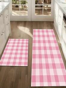1 pieza Alfombra de cocina a cuadros rosa, alfombra de cocina, felpudo, alfombra pasillera, alfombra de área, alfombra de pasillo - Multicolor - Ver 7