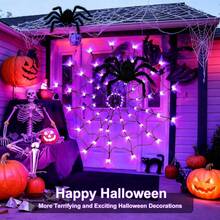 LED Spider Web Lights 4ft Purple Halloween Decoration String Lights | 70 LED Bulbs, 8 Lighting Modes, Remote Control And Battery Powered, Create Mysterious Atmosphere, Suitable For Halloween Theme Party Garden Holiday Halloween Party Decoration - Multicolor - View 5