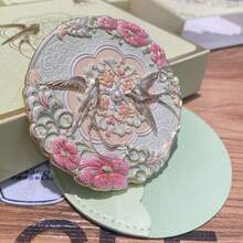 1/2pcs/Set Chinese Style Decorative Makeup Mirror, Fashionable Handheld Mirror, Round Makeup Mirror, Decorated With Floral And Bird Patterns, Made With Enamel Craft, One Mirror And One Protective Case - Multiple Styles - View 4