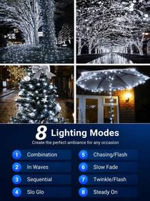 1件裝太陽能串燈，8種戶外防水照明模式，銅線串燈 50-300LED，DIY，適用於花園、庭院、露台、露營、派對、婚禮、聖誕樹裝飾、聖誕節、萬聖節氛圍裝飾串燈 - 黑色 - 查看 6