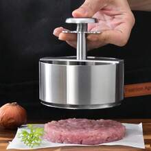 1個不鏽鋼漢堡壓模，不鏽鋼彈簧漢堡肉餅製作器 - 輕鬆壓製牛肉、蔬菜和起司肉餅，適合廚房燒烤與烹飪 - 銀色 - 查看 13