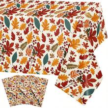 1pc/3pcs Autumn Maple Leaf Theme Disposable Plastic Tablecloth, Full Rich Autumn Leaf Print, Warm Tones Create Autumn Atmosphere, Suitable For Thanksgiving, Autumn Gatherings, Outdoor Dining Table Decor 137*274cm - Multicolor - View 6