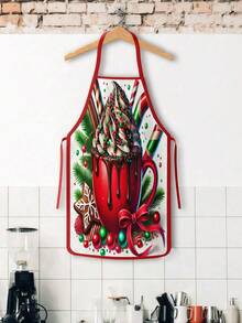 4PCS Christmas Mrs. Claus Apron Set, Funny Santa Costume Print Adjustable Waterproof Kitchen Apron, Holiday Cooking Apron Gift For Women - Multicolor - View 7