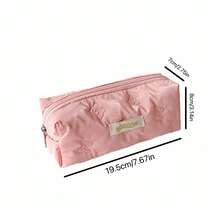 Gentle Style Embossed Bow Large Capacity Pencil Case, Glossy Design Full And Resistant To Deformation, Bow Design Simple And Elegant, Suitable For Student Stationery Storage, Desktop Organizer Storage Bag - A - View 4