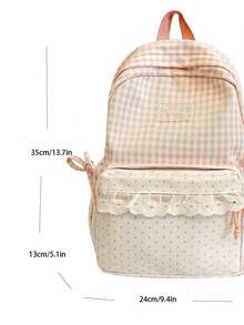 Dedoo Contrast Color Decor Large Capacity Backpack, Student School Bag, Suitable For University Campus, Travel, Shopping, Vacation, Back To School Season (Bead Color Random) - Pink - View 7