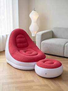 1 Set Flocked Inflatable Lounge Chair With Footstool, Portable Inflatable Sofa Chair, Suitable For Living Room, Bedroom, Dorm, Gaming And Relaxation - Multicolor - View 5