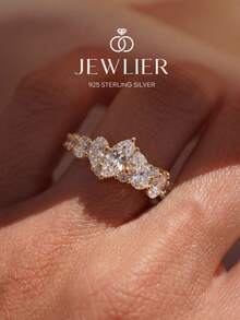 1pc Minimalist Alien Design 925 Sterling Silver Cubic Zirconia Ring, Unique Sophisticated Daily Wear Jewelry Gift For Women - Gold - View 4