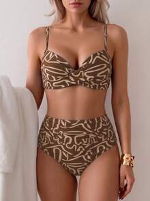 Summer Solid Color Elegant Bohemian Sweet Style Two Pieces Bikini Swimsuit Beach Vacation Set - Multicolor - View 6