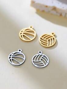 TEAMER 3pcs/Pack Minimalist Hollow Volleyball, Basketball, Baseball, Racket Pendant Fashion Sports Ball Element Handmade DIY Accessories For Bracelet, Necklace, Earrings, Keychain, Bag Charm - Ball Series - View 2