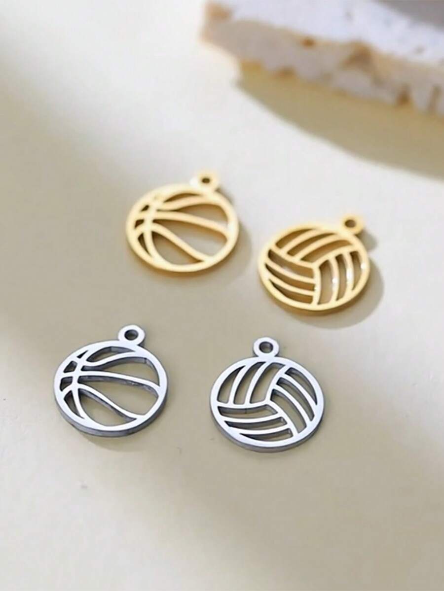 TEAMER 3pcs/Pack Minimalist Hollow Volleyball, Basketball, Baseball, Racket Pendant Fashion Sports Ball Element Handmade DIY Accessories For Bracelet, Necklace, Earrings, Keychain, Bag Charm