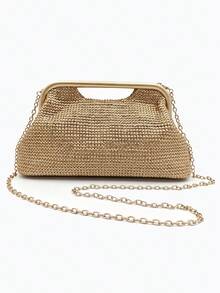 Tidet Ever Women's Elegant Gold Straw Clutch Bag With Chain Shoulder Strap And Top Handle, Suitable For Evening Party, Wedding, Bridal, Vacation, Outing Use - Khaki - View 12