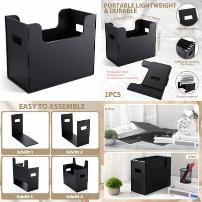 1 Pcs Portable Desktop File, Side Handles, Filing Organizer, Hanging File Folders, Letter Size For Schools Office Home
