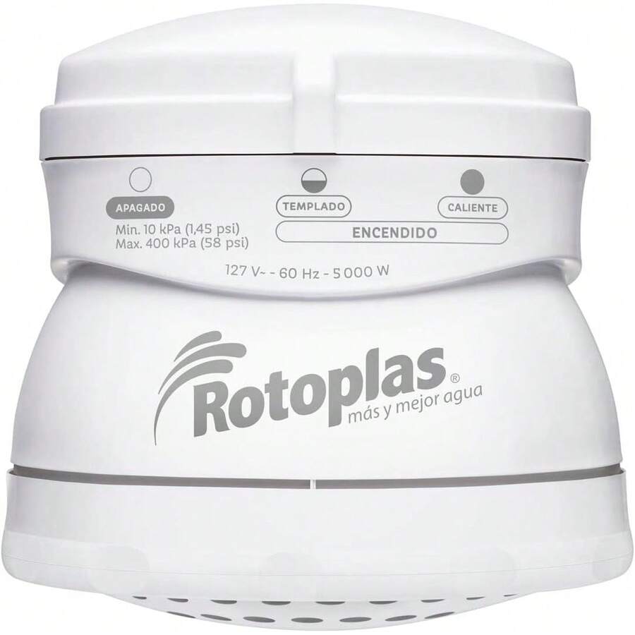 Regadera eléctrica, Rotoplas, EcoDucha, Regadera de Baño Eléctrica de Bajo Consumo, con Doble Cámara de Calefacción, Potencia: 5000 Watts, 127 V ~ 60 Hz, Color: Blanco.