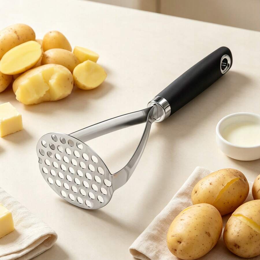Stainless Steel Potato Masher With Soft Handle, Kitchen Press For Potatoes, Vegetables, Fruits And Jam - Silver - View 1