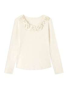 Autumn/Winter Korean Style Soft Sweet Ruffle Trim Knitted Long Sleeve Inner Layer Sweater For Women Fall - Apricot - View 5
