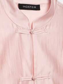 DEEKA Autumn New Women's European & American Style Fashion Minimalist Versatile Satin Knot Button Shirt - Pink - View 6